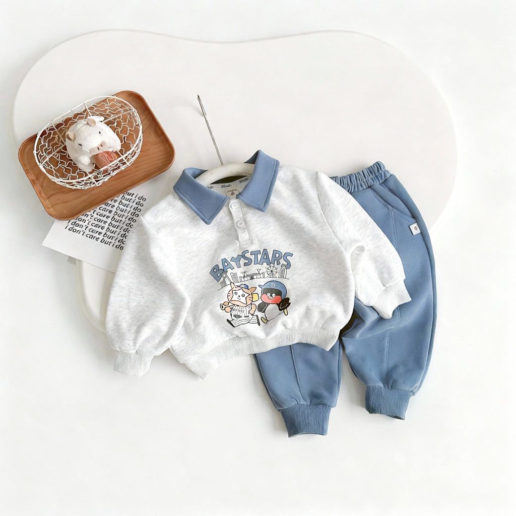 Bộ Nỉ Dài Tay Polo BabyStars