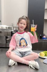 Set Áo Cotton Hình Cún Đáng Yêu Form Rộng Mix Quần Jean Giặt Mài Form Lỡ