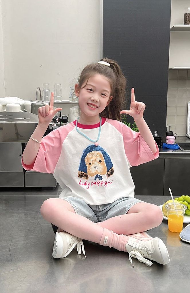 Set Áo Cotton Hình Cún Đáng Yêu Form Rộng Mix Quần Jean Giặt Mài Form Lỡ