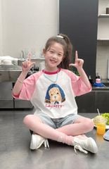 Set Áo Cotton Hình Cún Đáng Yêu Form Rộng Mix Quần Jean Giặt Mài Form Lỡ