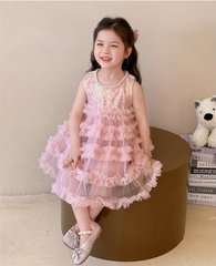 Đầm Váy Công Chúa Kim Sa Hồng Tặng Nơ Cài