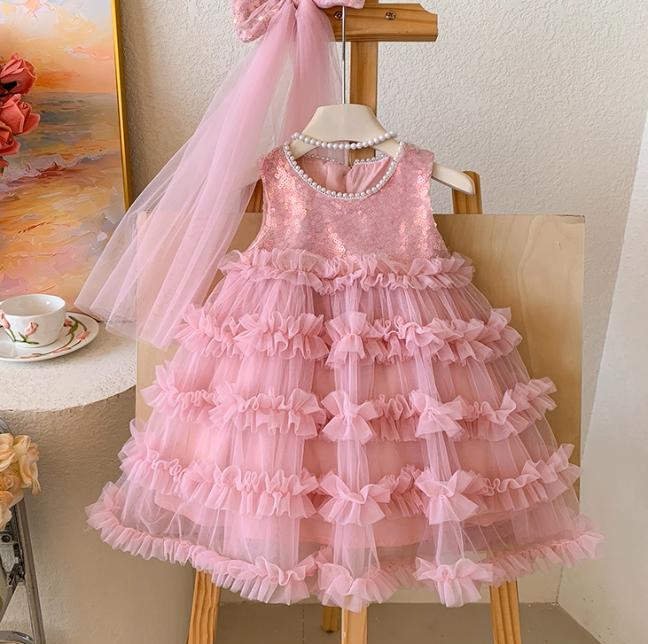 Đầm Váy Công Chúa Kim Sa Hồng Tặng Nơ Cài