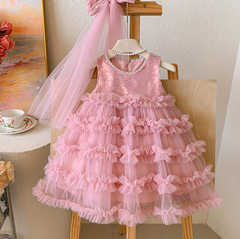 Đầm Váy Công Chúa Kim Sa Hồng Tặng Nơ Cài