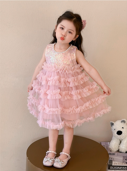 Đầm Váy Công Chúa Kim Sa Hồng Tặng Nơ Cài