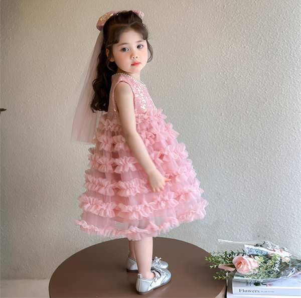 Đầm Váy Công Chúa Kim Sa Hồng Tặng Nơ Cài