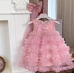 Đầm Váy Công Chúa Kim Sa Hồng Tặng Nơ Cài