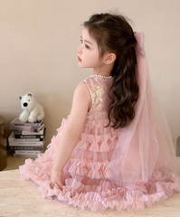 Đầm Váy Công Chúa Kim Sa Hồng Tặng Nơ Cài