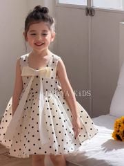 Đầm Váy Bé Gái Chấm Bi Đính Nơ Ngực