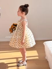 Đầm Váy Bé Gái Chấm Bi Đính Nơ Ngực