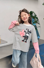 Set Áo Dài Tay Kẻ Sọc Phối Hồng Hình Cún Đáng Yêu Mix Quần Jean Dài