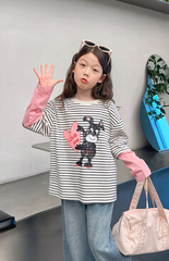 Set Áo Dài Tay Kẻ Sọc Phối Hồng Hình Cún Đáng Yêu Mix Quần Jean Dài