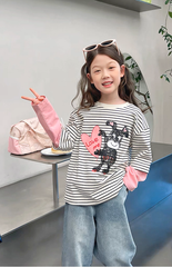 Set Áo Dài Tay Kẻ Sọc Phối Hồng Hình Cún Đáng Yêu Mix Quần Jean Dài