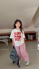 Set Bé Gái Áo Thun Trắng Phối Quần Hồng Form Suông Túi Hộp