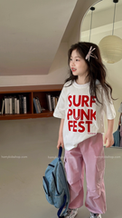 Set Bé Gái Áo Thun Trắng Phối Quần Hồng Form Suông Túi Hộp