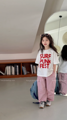 Set Bé Gái Áo Thun Trắng Phối Quần Hồng Form Suông Túi Hộp