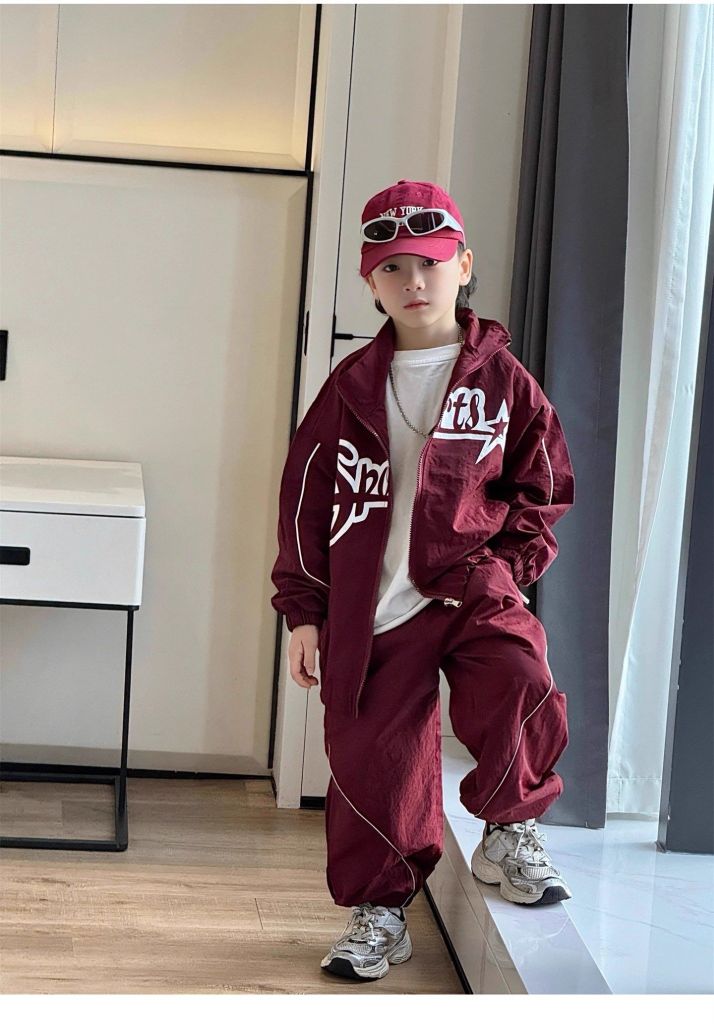 Set Streetstyle Áo Khoác Gió 2 Lớp Viền Sọc Phối Phối Quần Dài Bo Lai