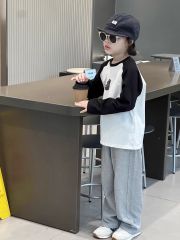 Set Áo Cotton Dài Tay Hình Cún Hai Mặt Phối Quần Nỉ Dài Màu Ghi