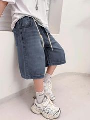 Quần Jean Lửng Bé Trai Wash Mềm Lưng Thun Phối Dây Rút Thời Thượng