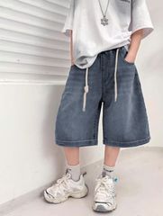 Quần Jean Lửng Bé Trai Wash Mềm Lưng Thun Phối Dây Rút Thời Thượng