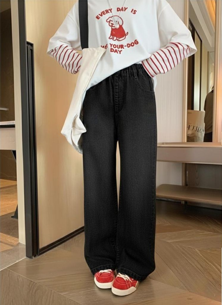 Quần Jean Dài Ống Suông Wash Màu Siêu Mềm