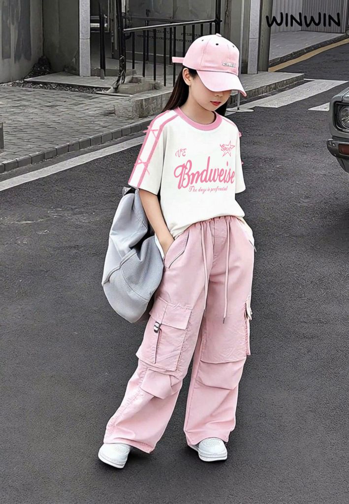 Set Áo Form Rộng Viền Sọc Đính Nơ Phối Quần Kaki Dài Túi Hộp Form Rộng Cá Tính