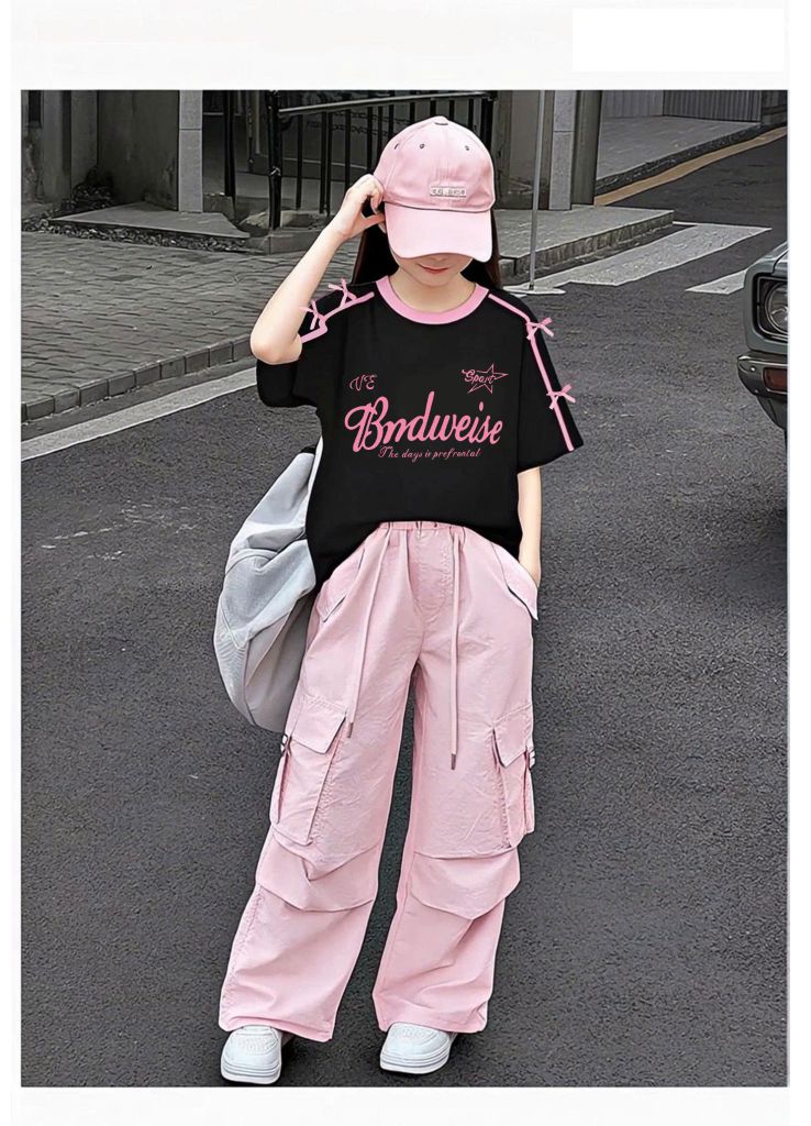 Set Áo Form Rộng Viền Sọc Đính Nơ Phối Quần Kaki Dài Túi Hộp Form Rộng Cá Tính