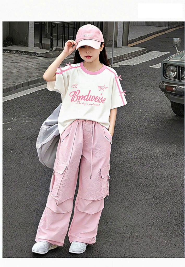 Set Áo Form Rộng Viền Sọc Đính Nơ Phối Quần Kaki Dài Túi Hộp Form Rộng Cá Tính