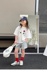 Set Áo Cotton Form Rộng Đáng Yêu Phối Quần Jean Short Giặt Mài