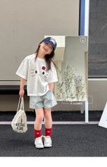 Set Áo Cotton Form Rộng Đáng Yêu Phối Quần Jean Short Giặt Mài