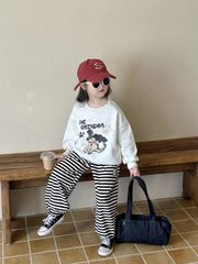 Set Áo Cotton In Hình Cún Dễ Thương Phối Quần Nỉ Kẻ Form Suông