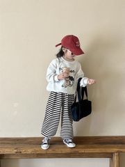 Set Áo Cotton In Hình Cún Dễ Thương Phối Quần Nỉ Kẻ Form Suông