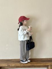 Set Áo Cotton In Hình Cún Dễ Thương Phối Quần Nỉ Kẻ Form Suông