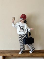 Set Áo Cotton In Hình Cún Dễ Thương Phối Quần Nỉ Kẻ Form Suông