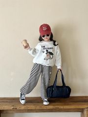 Set Áo Cotton In Hình Cún Dễ Thương Phối Quần Nỉ Kẻ Form Suông