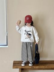 Set Áo Cotton In Hình Cún Dễ Thương Phối Quần Nỉ Kẻ Form Suông