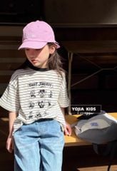 Set Áo Cotton Kẻ Ngang Hình Dễ Thương Quần Jean Dài Suông Giặt Mài