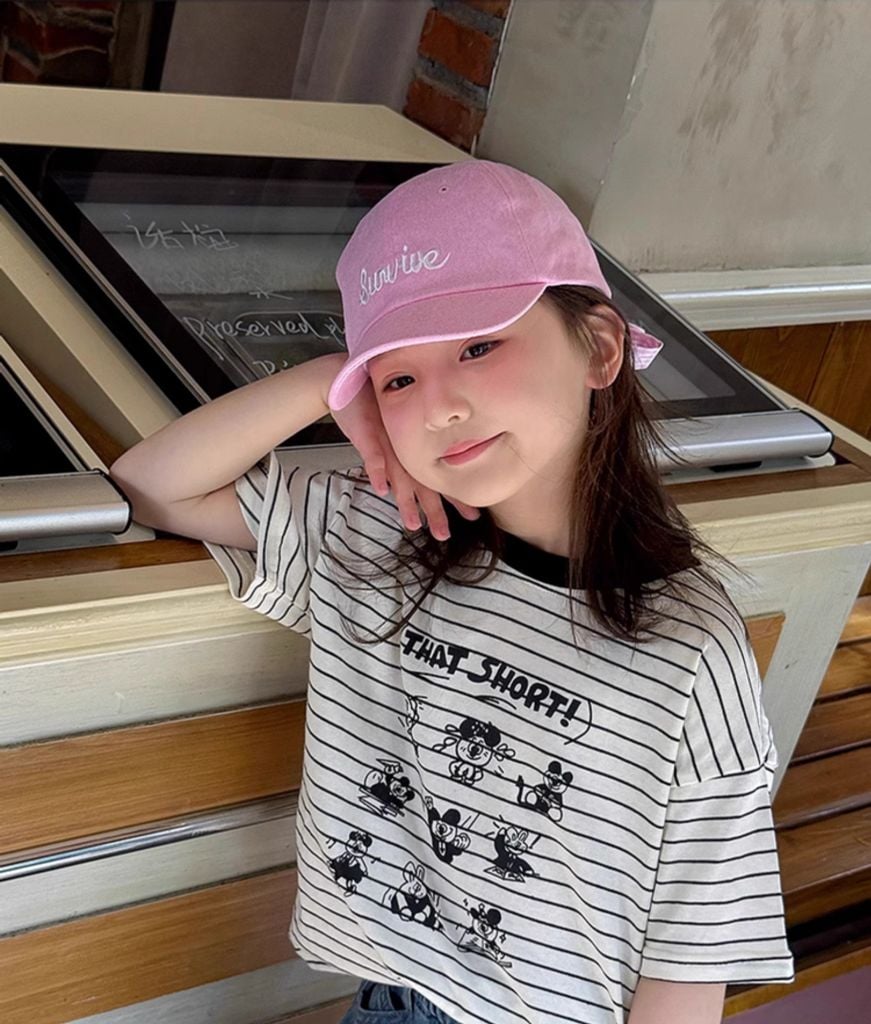 Set Áo Cotton Kẻ Ngang Hình Dễ Thương Quần Jean Dài Suông Giặt Mài