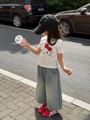 Set Áo Cotton Mèo Đáng Yêu Phối Quần Jean Dài Form Suông