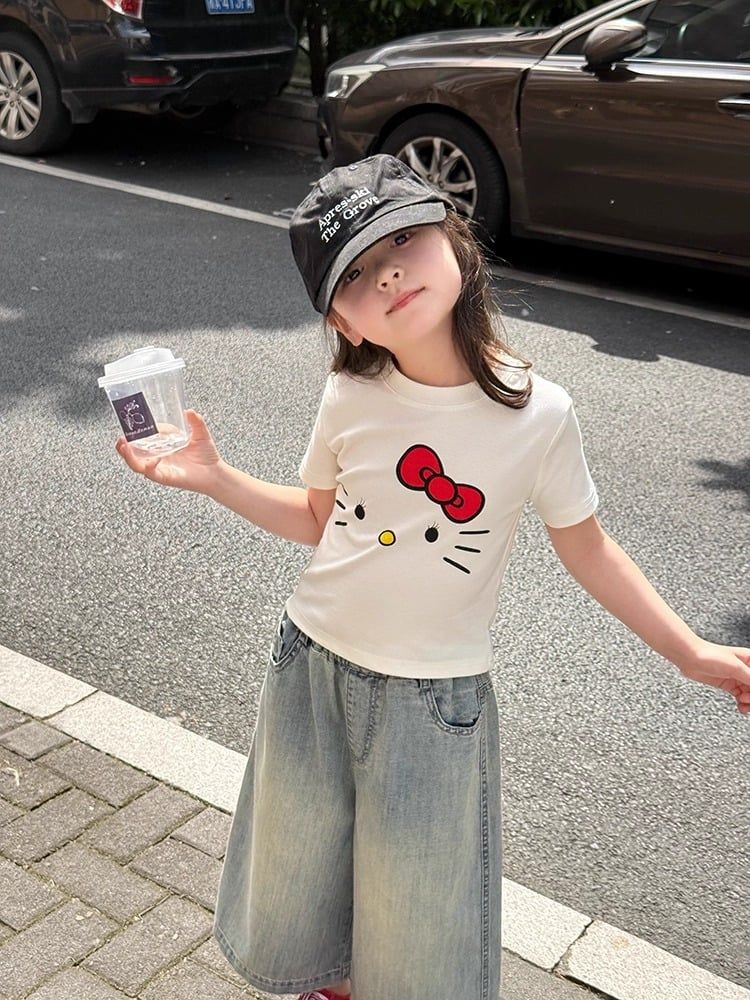 Set Áo Cotton Mèo Đáng Yêu Phối Quần Jean Dài Form Suông