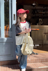 Set Áo Cotton From Rộng Tay Raglan Kẻ Quần Jean Dài Giặt Mài From Suông