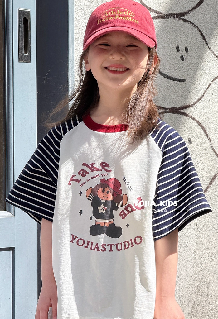 Set Áo Cotton From Rộng Tay Raglan Kẻ Quần Jean Dài Giặt Mài From Suông