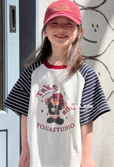 Set Áo Cotton From Rộng Tay Raglan Kẻ Quần Jean Dài Giặt Mài From Suông