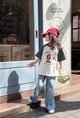 Set Áo Cotton From Rộng Tay Raglan Kẻ Quần Jean Dài Giặt Mài From Suông