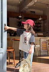 Set Áo Cotton From Rộng Tay Raglan Kẻ Quần Jean Dài Giặt Mài From Suông