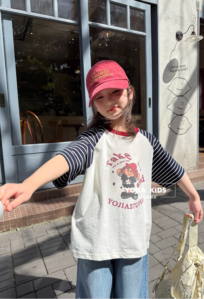 Set Áo Cotton From Rộng Tay Raglan Kẻ Quần Jean Dài Giặt Mài From Suông