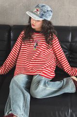 Set Áo Mickey Kẻ Đỏ Phối Quần Jean Giặt Mài Cao Cấp