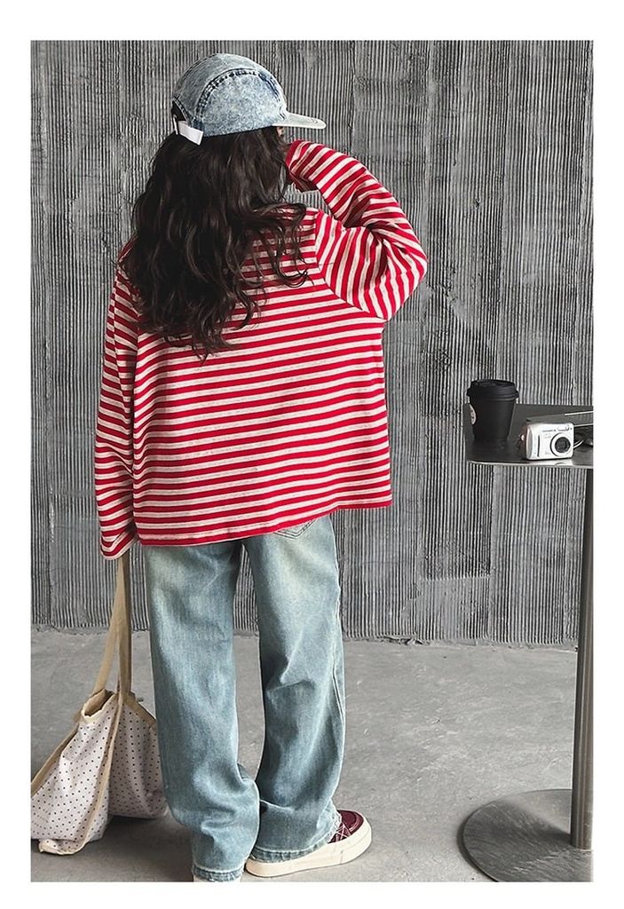 Set Áo Mickey Kẻ Đỏ Phối Quần Jean Giặt Mài Cao Cấp