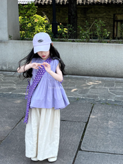 Set Bé Gái Áo Sơ Mi Xếp Ly Tím Phối Quần From Rộng