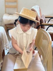 Set Bé Gái Áo Trắng Nhún Ngực Mix Chân Váy Nâu 2 Tầng Có Chip