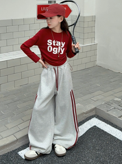 Set Dài Tay Cá Tính Áo Đỏ Quần Nỉ Suông Trendy